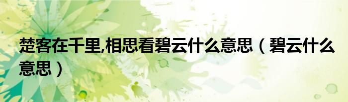 楚客在千里,相思看碧云什么意思(碧云什么意思)