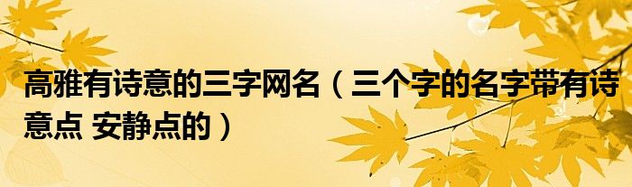 高雅有诗意的三字网名（三个字的名字带有诗意点 安静点的）